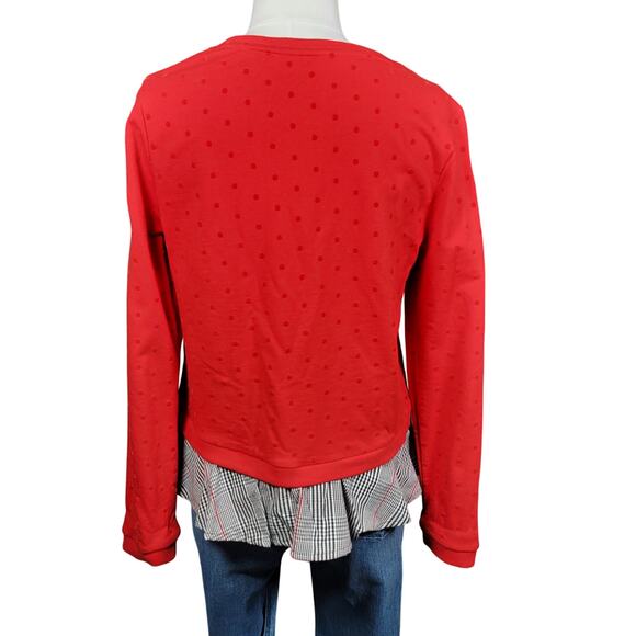 Crown & Ivy Red Raised Polka Dot Layered Look Sweater with Plaid Size Petite M - Picture 3 of 8